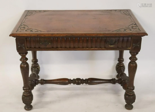 Victorian Horner Style Carved Oak Desk.