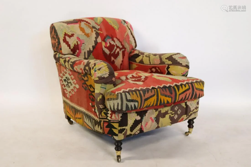 George Smith Signed Upholstered Club Chair.