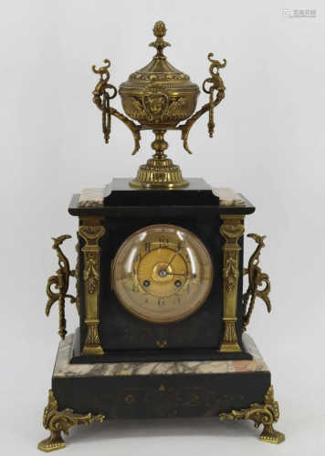 Bronze Mounted Marble Mantle Clock.