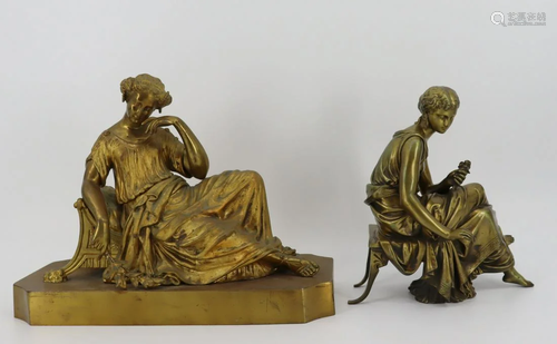 2 Antique Bronze Sculptures Of Seated Classical