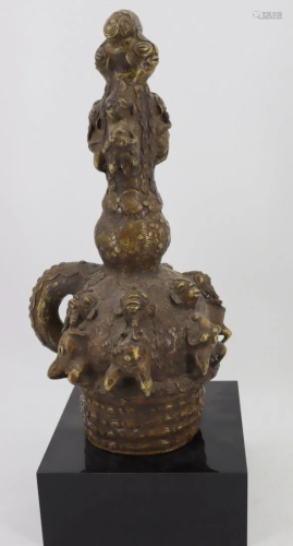 Antique Gilt Metal Cameroon Ceremonial Vessel .