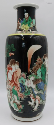 Chinese Famille Verte Rouleau Vase.