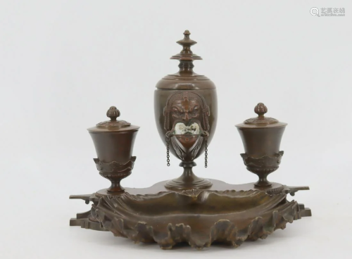 Antique Bronze Egyptian Revival Inkwell.