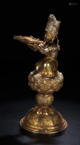 GILT BRONZE CAST JAMBHALA STATUE