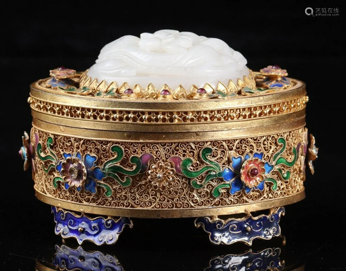 HETIAN JADE&CLOISONNE CAST CENSER