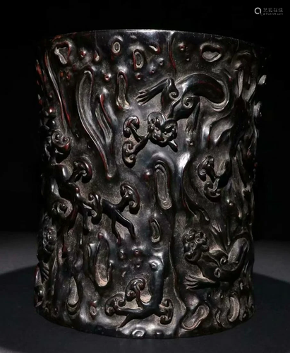 XIAOYE ZITAN WOOD CARVED BRUSH POT