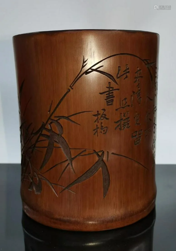 BAMBOO CARVED BRUSH POT