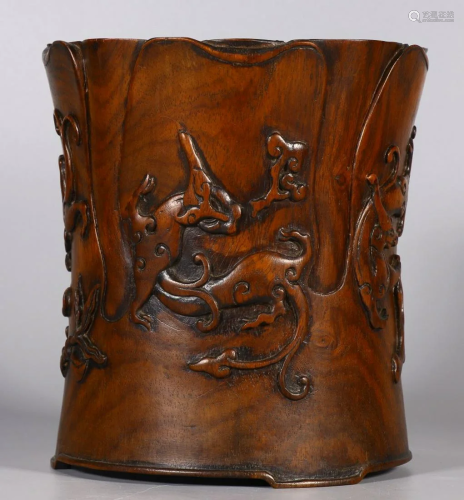 HUANGHUALI WOOD CARVED BRUSH POT