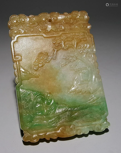 JADEITE CARVED LANDSCAPE PATTERN TABLET