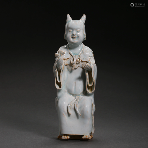 HUTIAN WARE SEATED CELADON BOY FIGURE, SONG DYN…