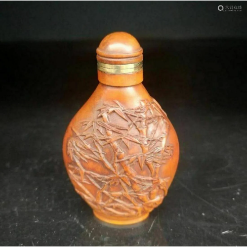 Chineses Carved Boxwood Bamboo Forest Snuff Bottle