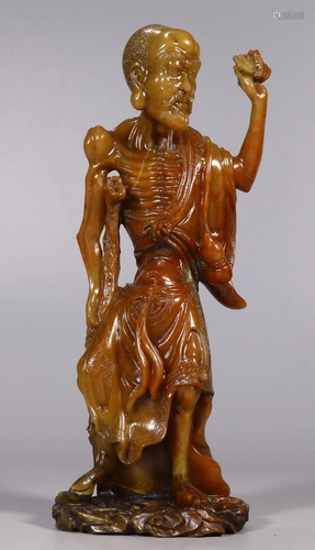 SOAPSTONE CARVED ARHAT STATUE