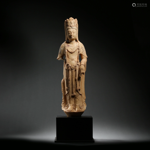 WHITE JADE GUANYIN STANDING STATUE IN TANG DYNASTY,