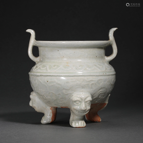 SHUFU WARE CELADON BEAST-FOOT INCENSE BURNER, YUAN