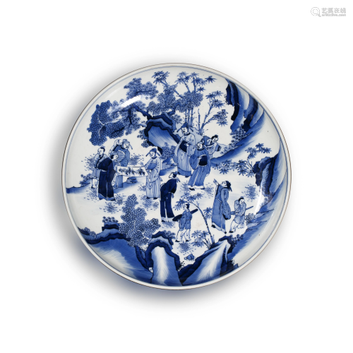 CHINESE KANGXI BLUE AND WHITE PORCELAIN PLATE