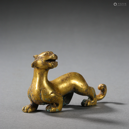 GILT BRONZE BEAST, TANG DYNASTY, CHINA