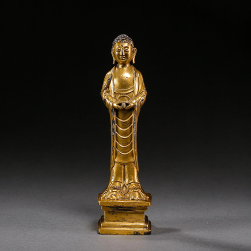 GILT-BRONZE BUDDHA STANDING STATUE, THE LIAO OR JIN