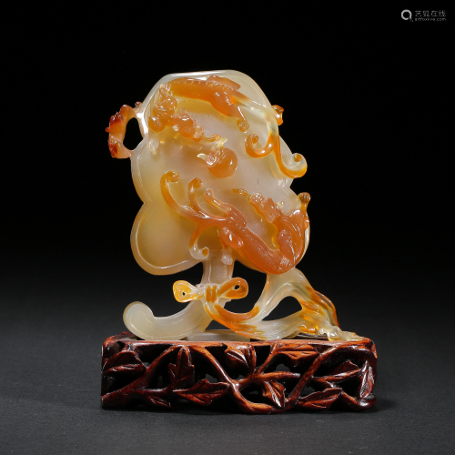 AGATE ORNAMENTS WITH STAND, QING DYNASTY, CHINA