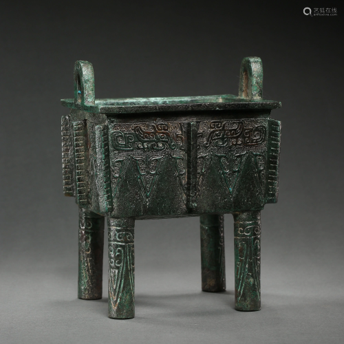 SQUARE BRONZE DING, WARRING STATES PERIOD IN CHINA