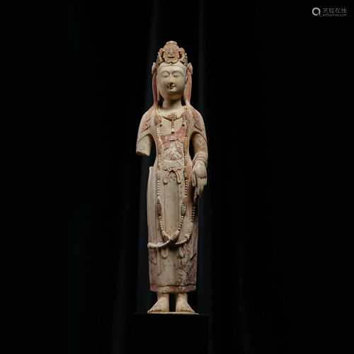 WHITE JADE GUANYIN STANDING STATUE, TANG DYNASTY,…