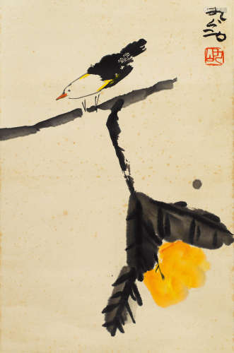 李琼玖 枇杷小鸟  绘画 立轴  设色纸本