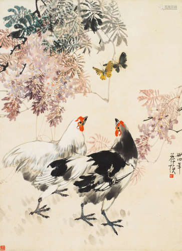 1934年作 苏葆桢 双吉图  绘画 立轴  设色纸本