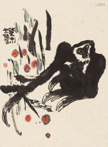 2003年作 张士莹 猴  绘画 立轴  设色纸本