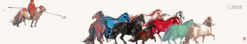 2009年作 彭先诚 牧马人  绘画 镜心  设色纸本