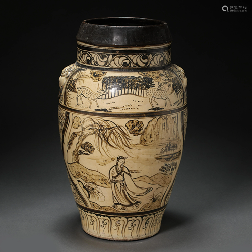 JIN DYNASTY, CHINESE CIZHOU WARE PAINTED BIG BOTTLE