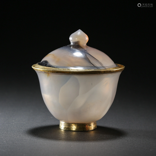 CHINESE LIAO DYNASTY AGATE BOWL WITH LID