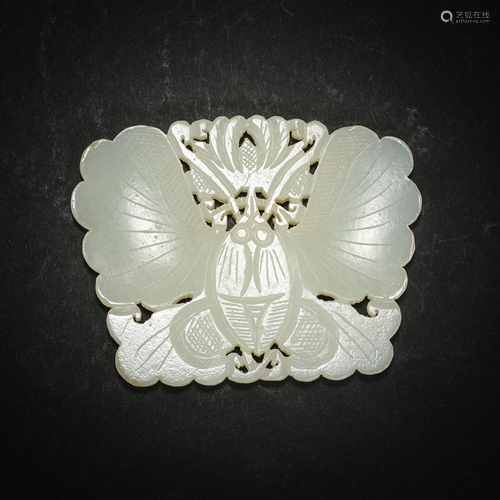 HETIAN JADE CARVED BUTTERFLY SHAPED PENDANT, QING