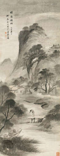 吴石仙 1905年作 烟雨归村 立轴 纸本
