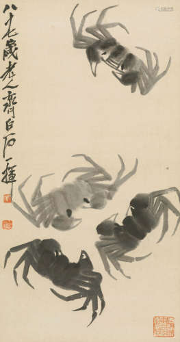齐白石 1951年作 四蟹图 镜片 纸本