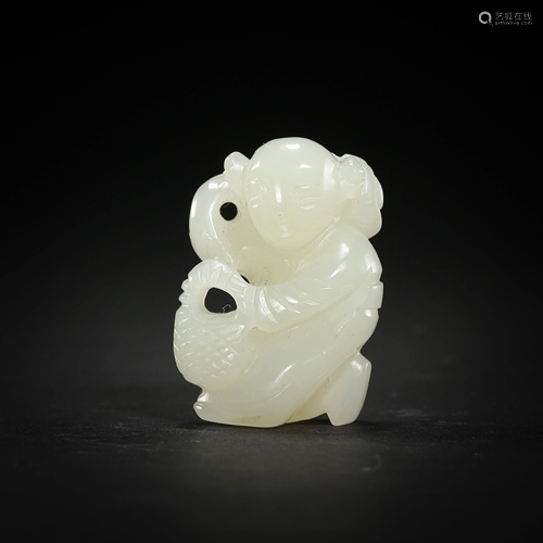 HETIAN JADE BOY FIGURE, QING DYNASTY, CHINA