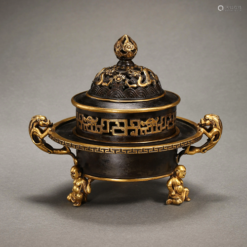 GILT BRONZE INCENSE BURNER, QING DYNASTY, CHINA