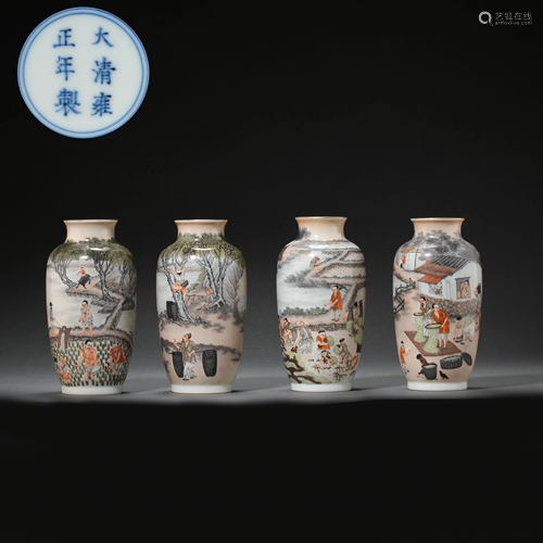 FOUR CHINESE FAMILLE ROSE VASES, THE QING DYNASTY