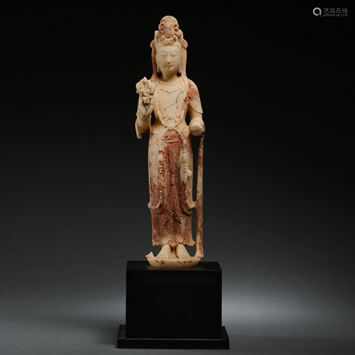 WHITE JADE GUANYIN STANDING STATUE, TANG DYNASTY,…