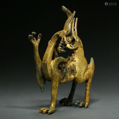 TANG DYNASTY CHINESE GILT BRONZE DRAGON