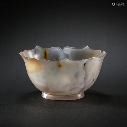 CHINESE AGATE FLOWER MOUTH BOWL, LIAO DYNASTY