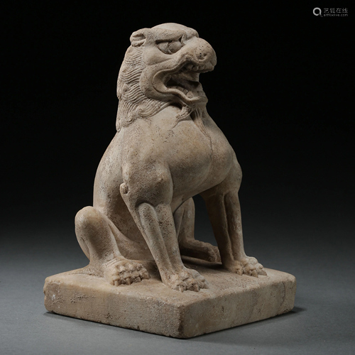 CHINESE WHITE MARBLE CARVED LION, TANG DYNASTY