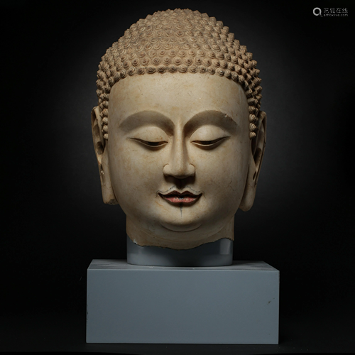 WHITE MARBLE CARVED BUDDHA HEAD, TANG DYNASTY, CH…