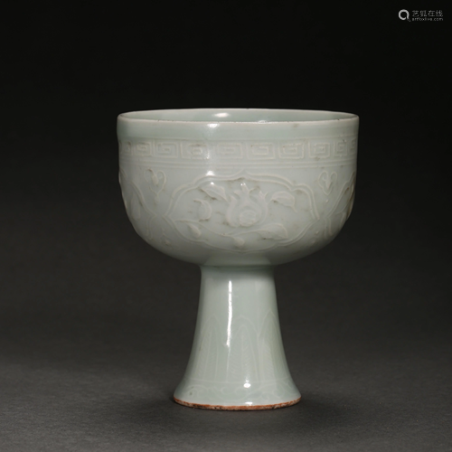 SHUFU WARE, A CELADON STEM CUP, YUAN DYNASTY, CHINA