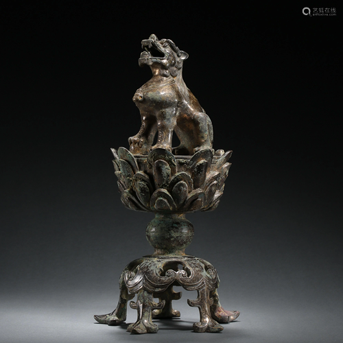 TANG DYNASTY, CHINESE BRONZE BEAST SHAPED INCENSE