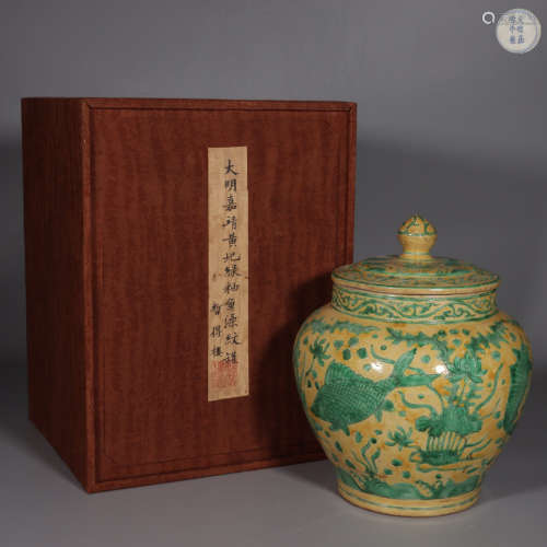 Chinese Yellow Ground Green Glazed Porcelain Jar In Ming Dyn...