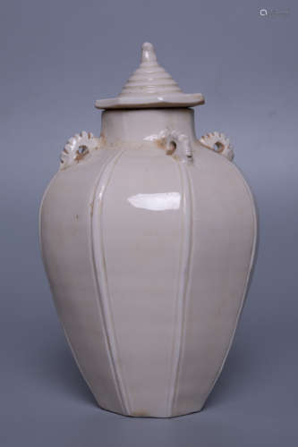Chinese Ding Wave Porcelain Cover Jar