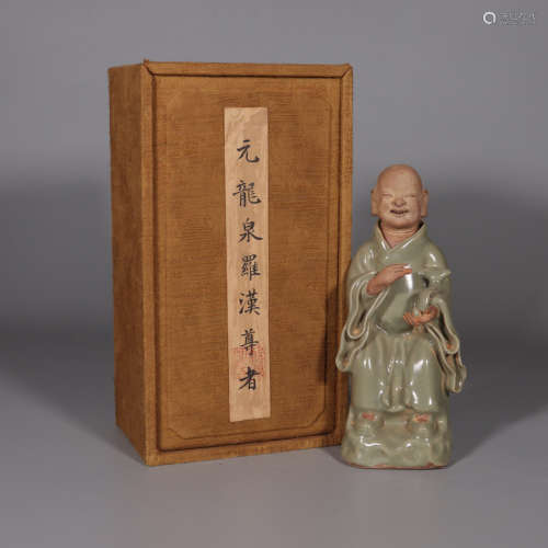 Chinese Longquan Wave Porcelain Luohan Statue In Yuan Dynast...