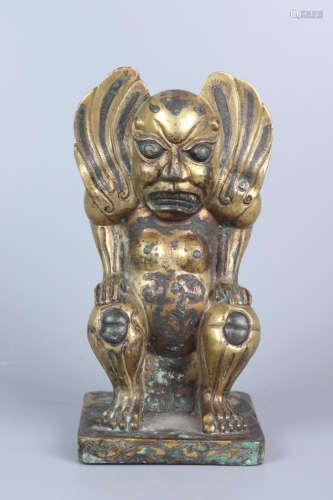 Chinese Gaogu Bronze Gold Gilded Beast