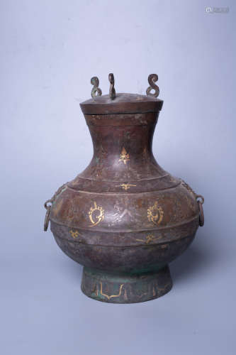 Chinese Zhanhan Period Bronze Gold Painted Pot