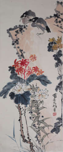 Chinese Pan Tianshou - Painting Of Flowers And Birds On Pape...