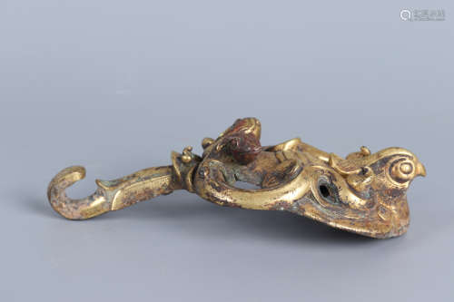 Chinese Han Dynasty Bronze Gold Gilded Hooks